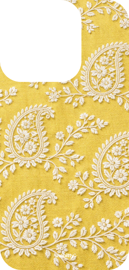 Lemon Yellow Paisley Chikankari