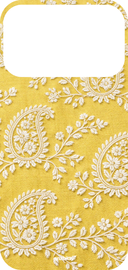 Lemon Yellow Paisley Chikankari